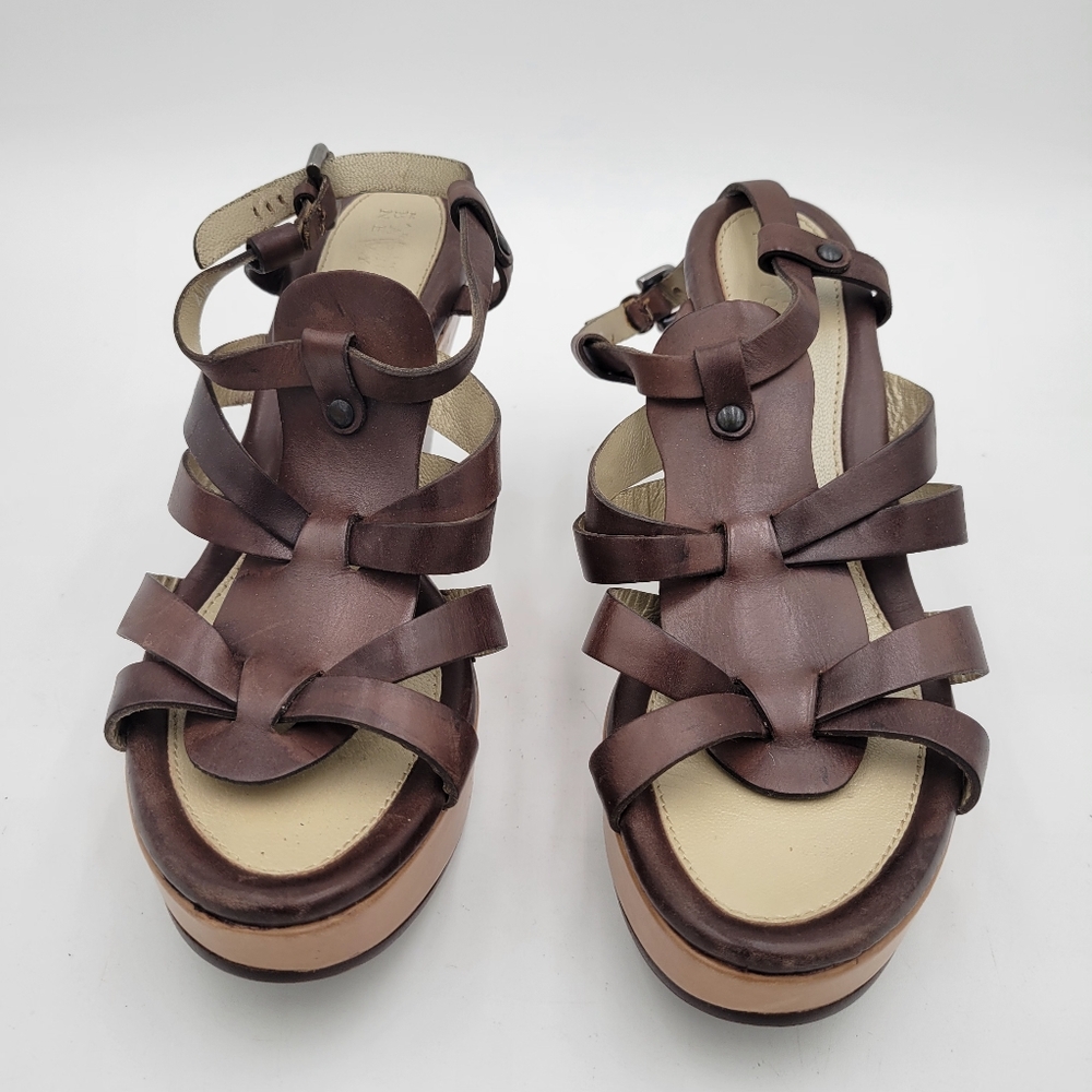 Barneys New York Made in Italy 3.5" Heel Leather Upper Sandal Brown US 6.5/Eur37
